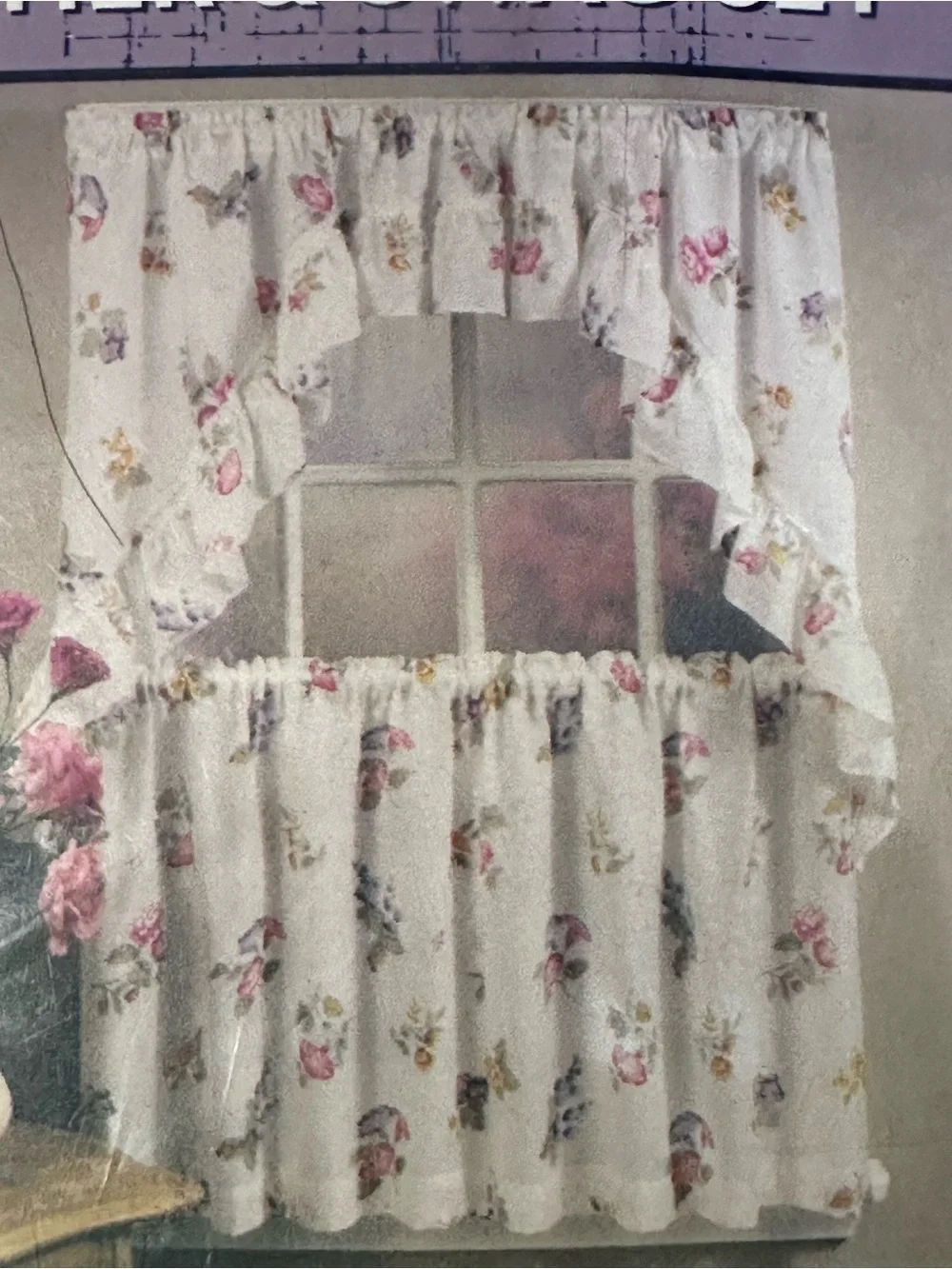 Vintage HOME essentials Plum Floral Tier & Swag Set